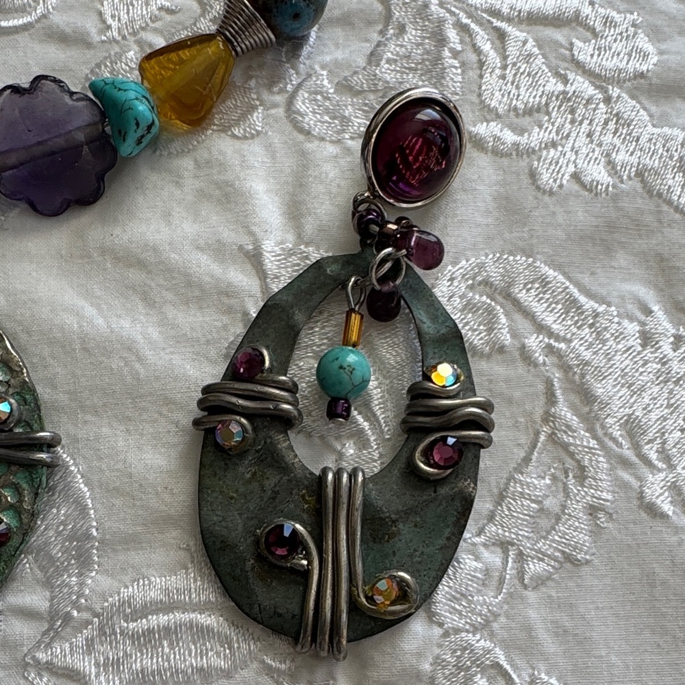 Bohemian Multicolor Beaded Necklace with Matching Earrings - Picture 5 of 12